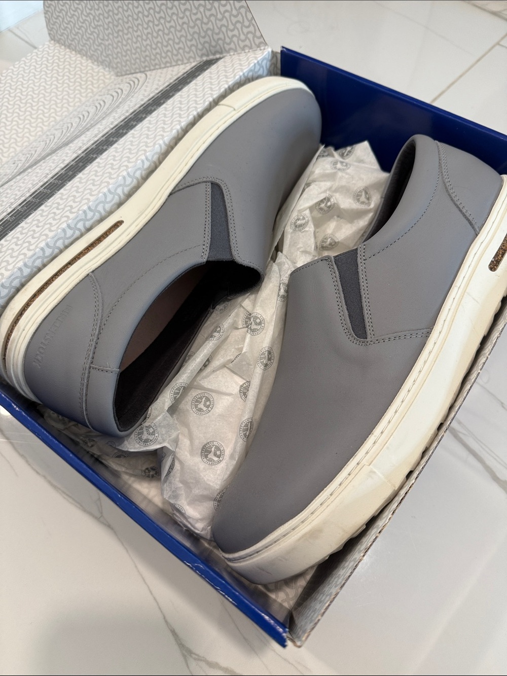 Birkenstock Gray Slip-On Sneakers with White Sole